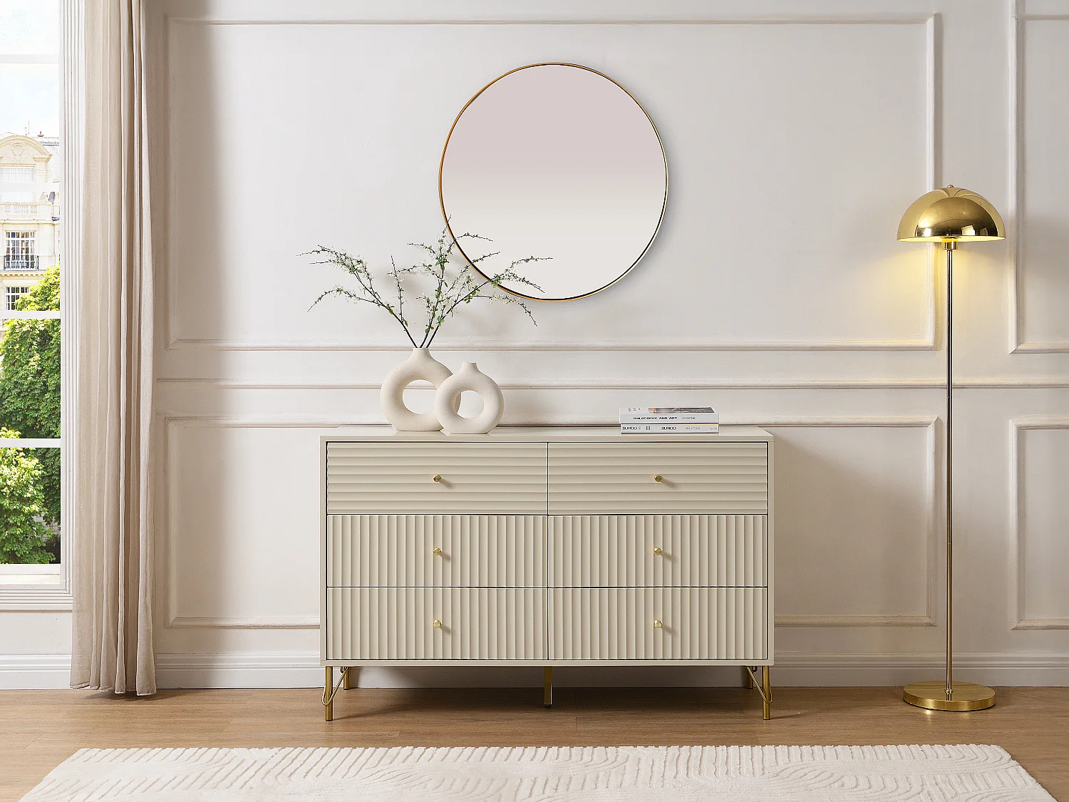 Commode 6 tiroirs - Beige - LOUREO