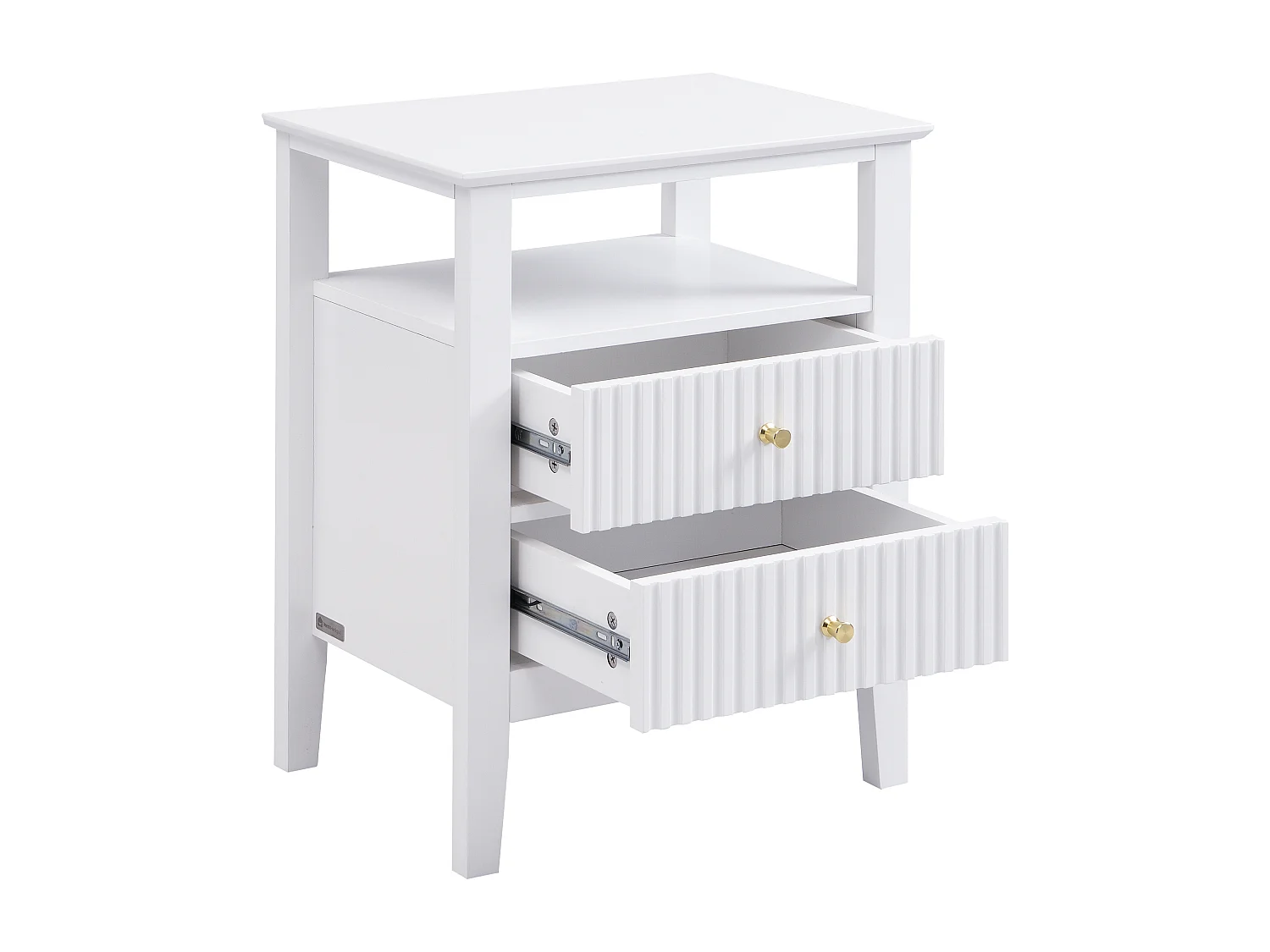 Nachttisch 2 Schubladen & 1 Ablage – MDF – Weiß – NIRIVA