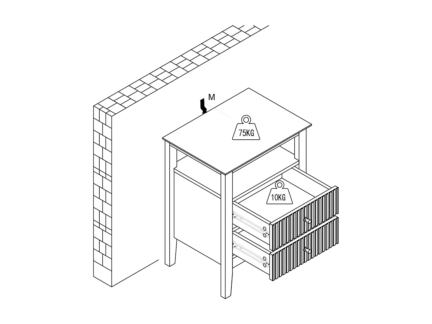 Nachttisch 2 Schubladen & 1 Ablage – MDF – Weiß – NIRIVA