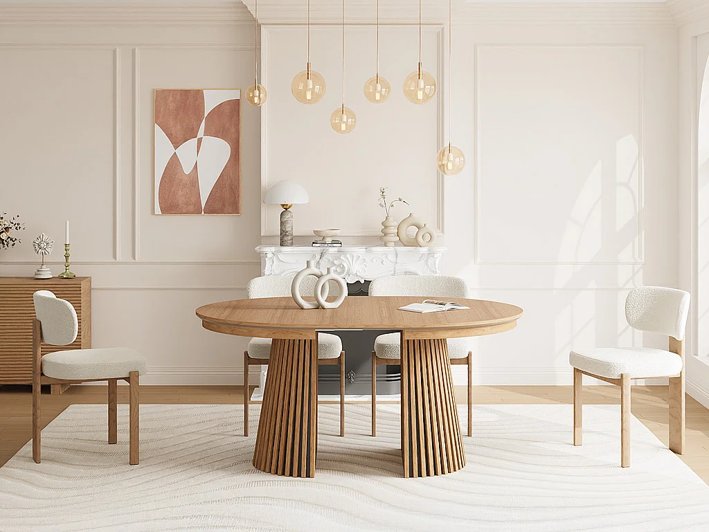 Table à manger extensible 4 à 8 personnes placage chêne - Naturel - CARMIZA