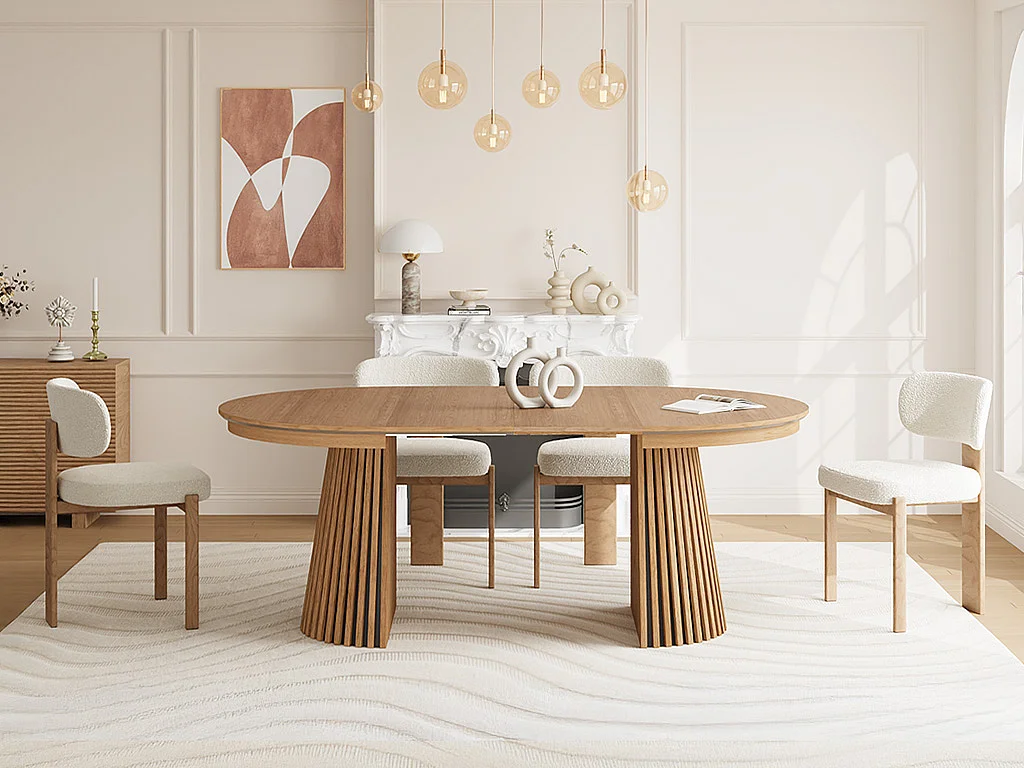 Table à manger extensible 4 à 8 personnes placage chêne - Naturel - CARMIZA