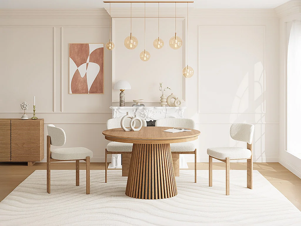 Table à manger extensible 4 à 8 personnes placage chêne - Naturel - CARMIZA