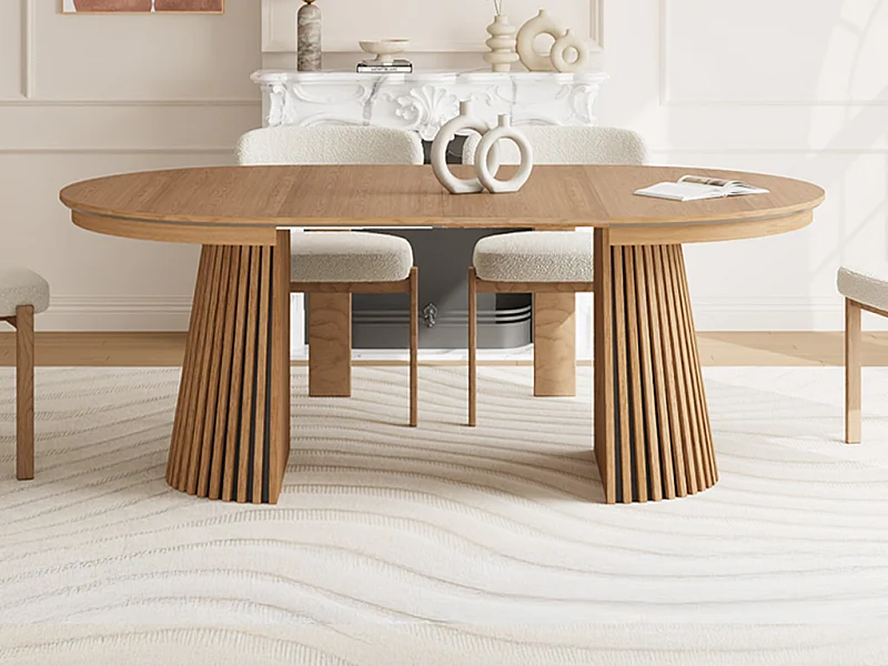 Table à manger extensible 4 à 8 personnes placage chêne - Naturel - CARMIZA