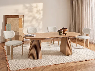 Table à manger extensible 4 à 8 personnes placage chêne - Naturel clair - CARMIZA