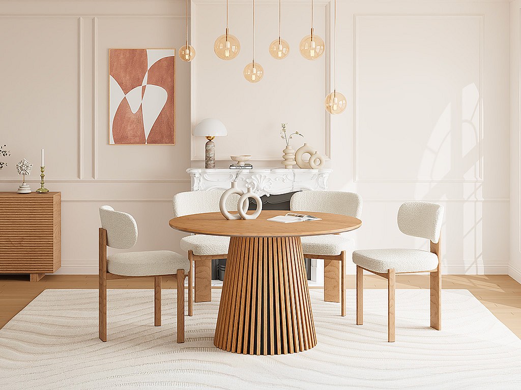 Runder Esstisch für 4 Personen – Eichenfurnier – Natur – CARMIZA günstig online kaufen