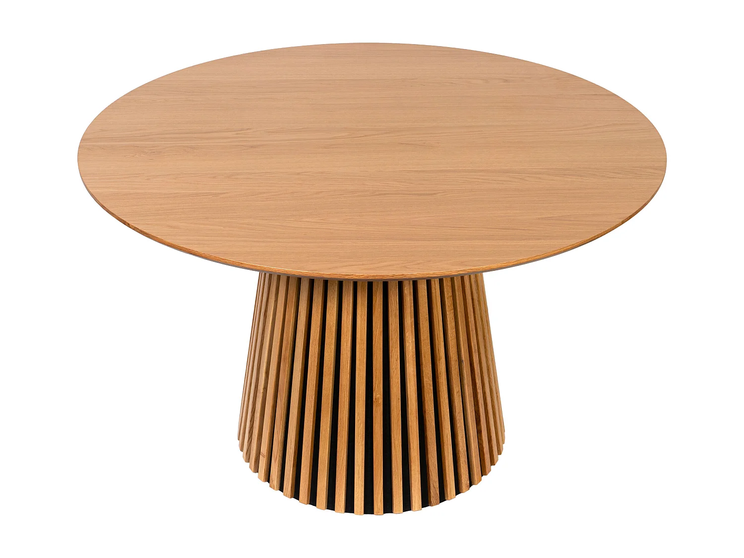 Table à manger ronde 4 personnes placage chêne - Naturel - CARMIZA