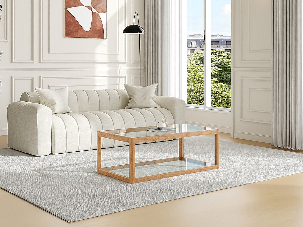 Couchtisch aus Sicherheitsglas und Eiche – Transparent & Natur – ZUNARIL günstig online kaufen