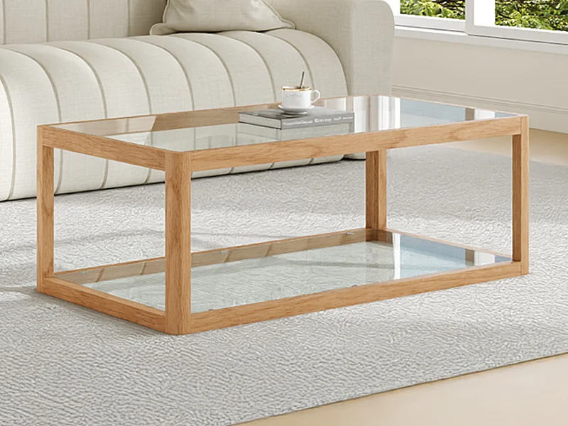 Table basse en verre trempé et chêne - Transparent et Naturel - ZUNARIL