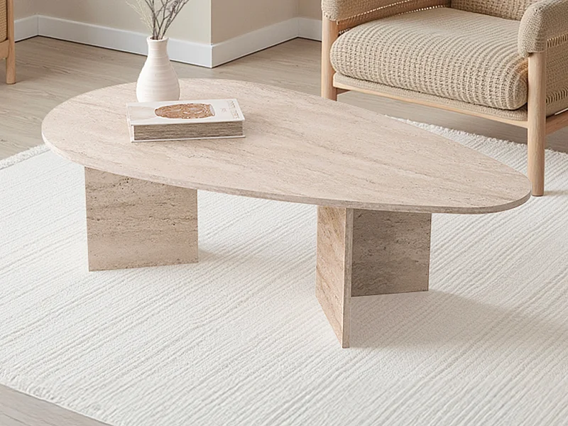 Couchtisch – Travertin-Optik Beige – LOMARETI