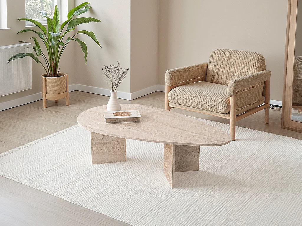 Table basse - Effet travertin beige - LOMARETI