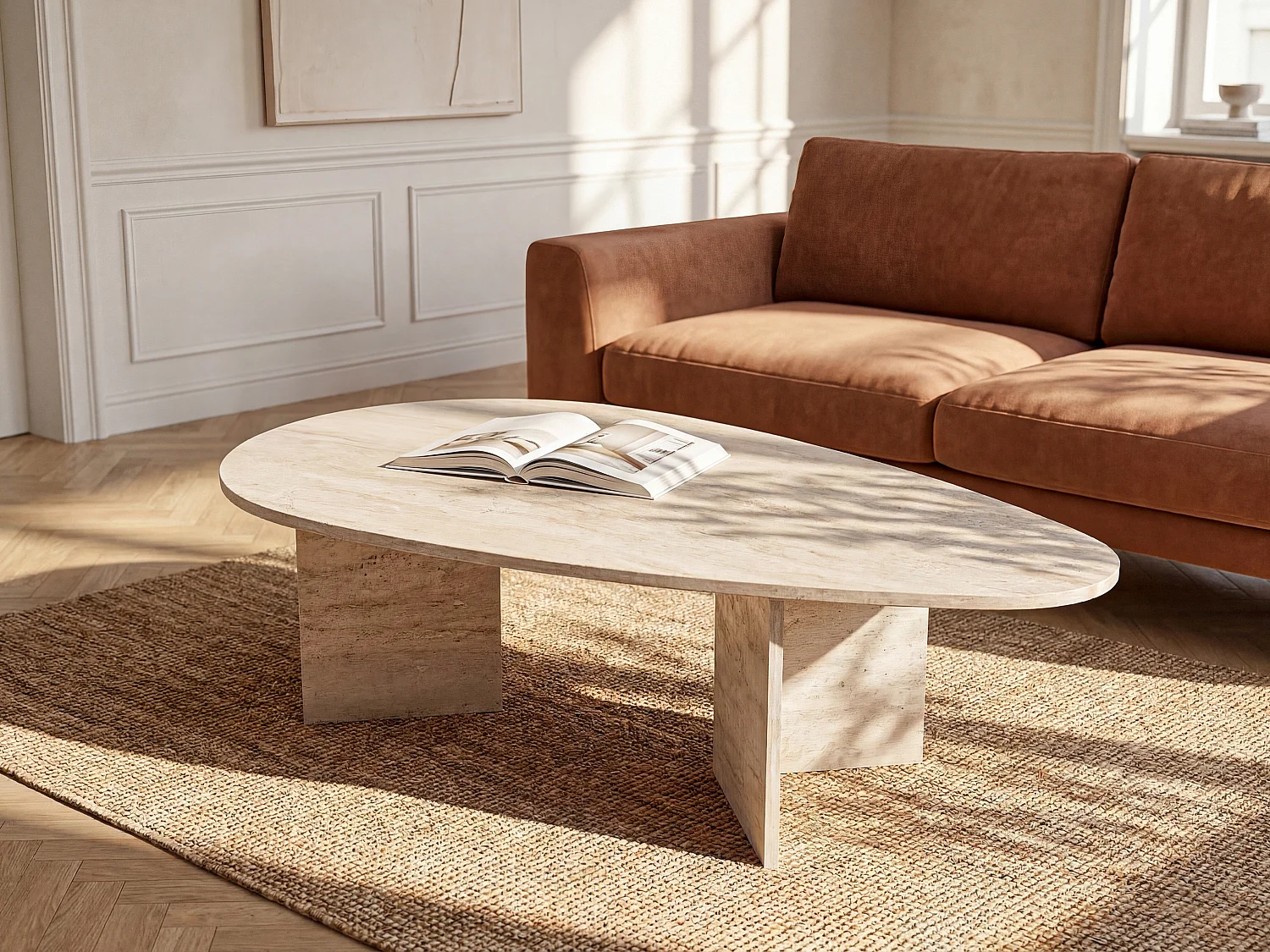 Table basse - Effet travertin beige - LOMARETI