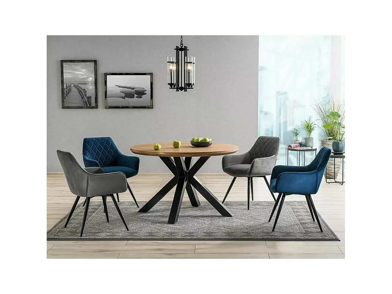 Table à manger Ritmo (120x77)/Plateau en bois + placage/Ronde/Marron et noir