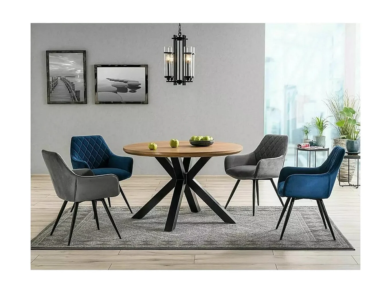 Table à manger Ritmo (120x77)/Plateau en bois + placage/Ronde/Marron et noir