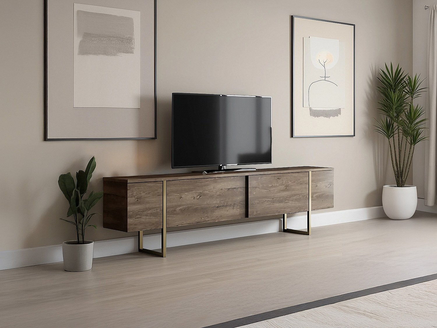 Vente-unique Tv-Möbel Mit 2 Türen - Dunkel-Natur & Gold - Zirelda