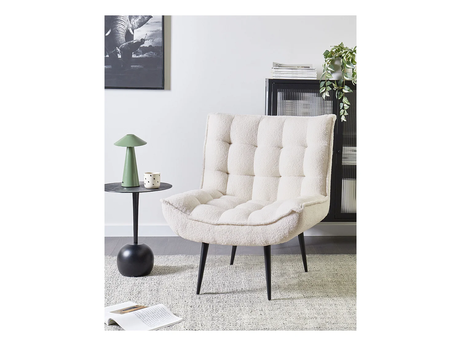 Fauteuil ALVESTA Bouclé Blanc