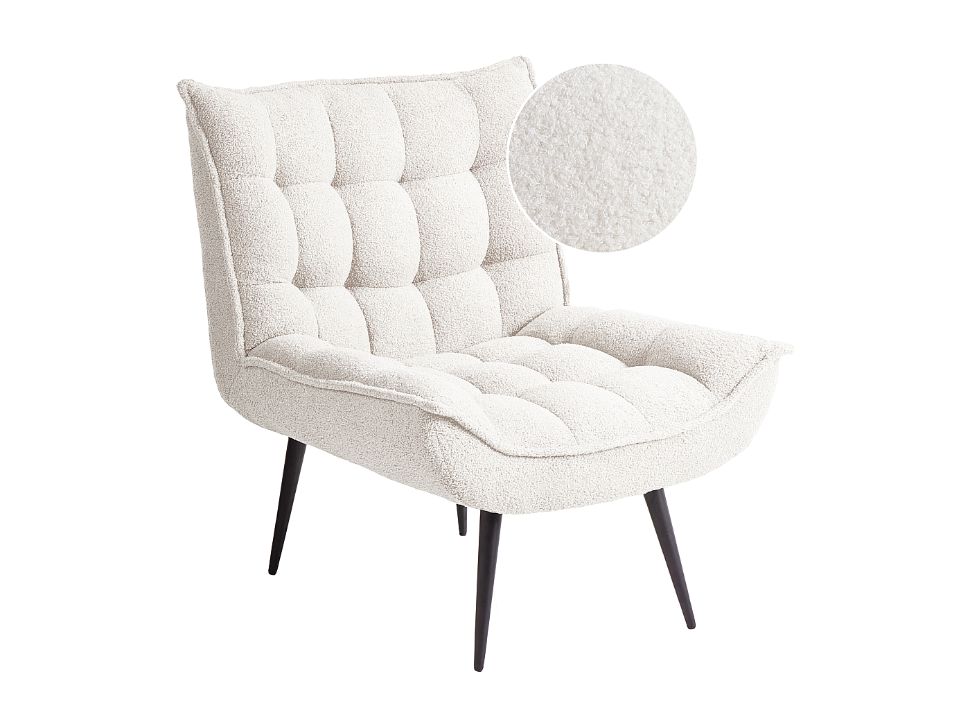 Set Poltrona E Pouf Girevole Kuma – Bouclé Bianco, Design Moderno, 95x68 Cm Con Poggiapiedi 60x30, Base Rotante