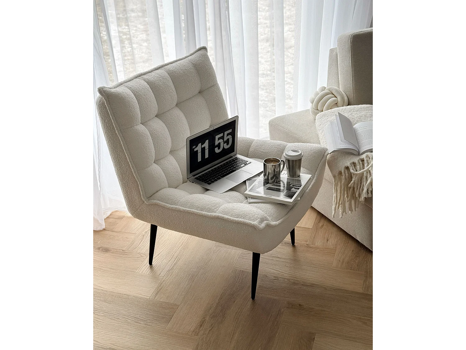 Fauteuil ALVESTA Bouclé Blanc
