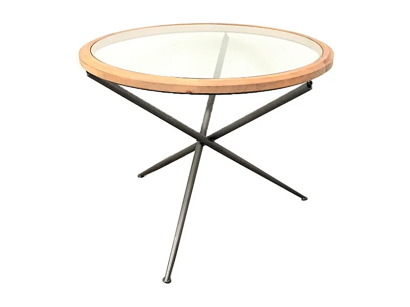 Table en bois, métal et verre marron et gris 100 x 80 cm