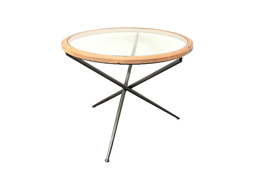 Table en bois, métal et verre marron et gris 100 x 80 cm