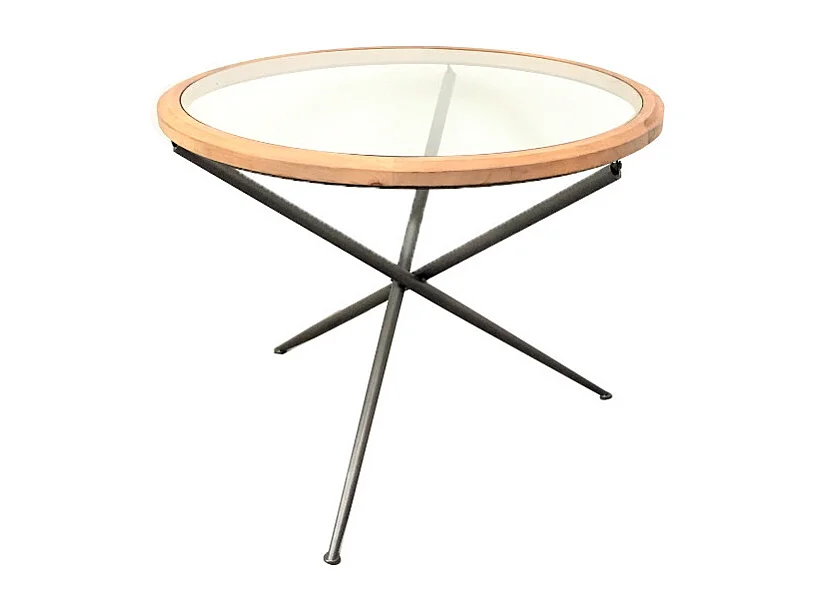 Table en bois, métal et verre marron et gris 100 x 80 cm