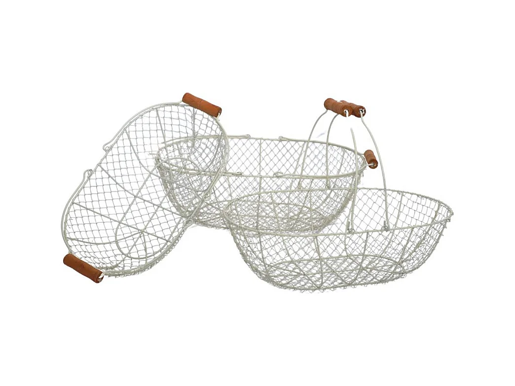 Set3 paniers ovales grillagés en métal blanc L.51.5-48.5-43.5 cm