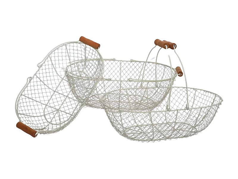 Set3 paniers ovales grillagés en métal blanc L.51.5-48.5-43.5 cm