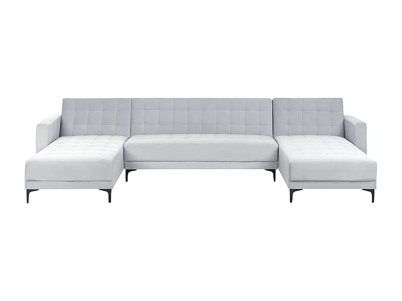 Canapé-lit modulable en forme de U 5 places ABERDEEN Velours Gris clair