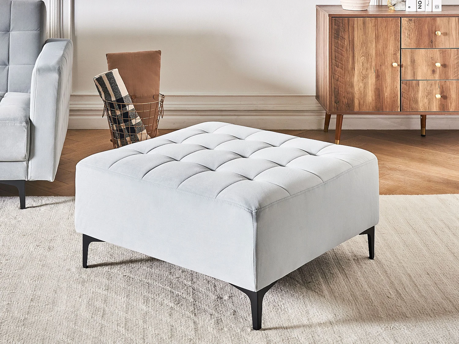 Ottoman ABERDEEN Velours Gris clair