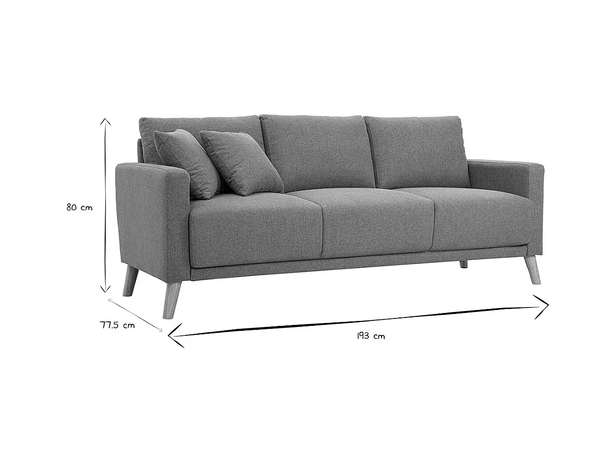 Canapé 3 places en tissu gris et bois clair MUNIK