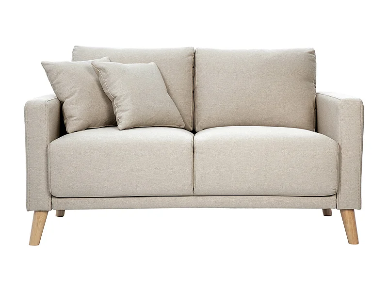 Canapé 2 places en tissu beige et bois clair MUNIK