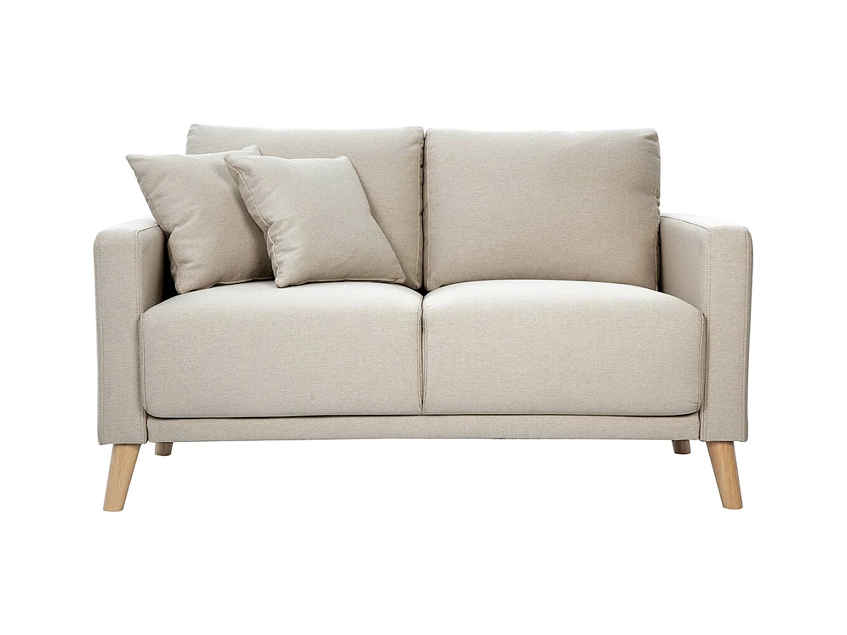 Canapé 2 places en tissu beige et bois clair MUNIK