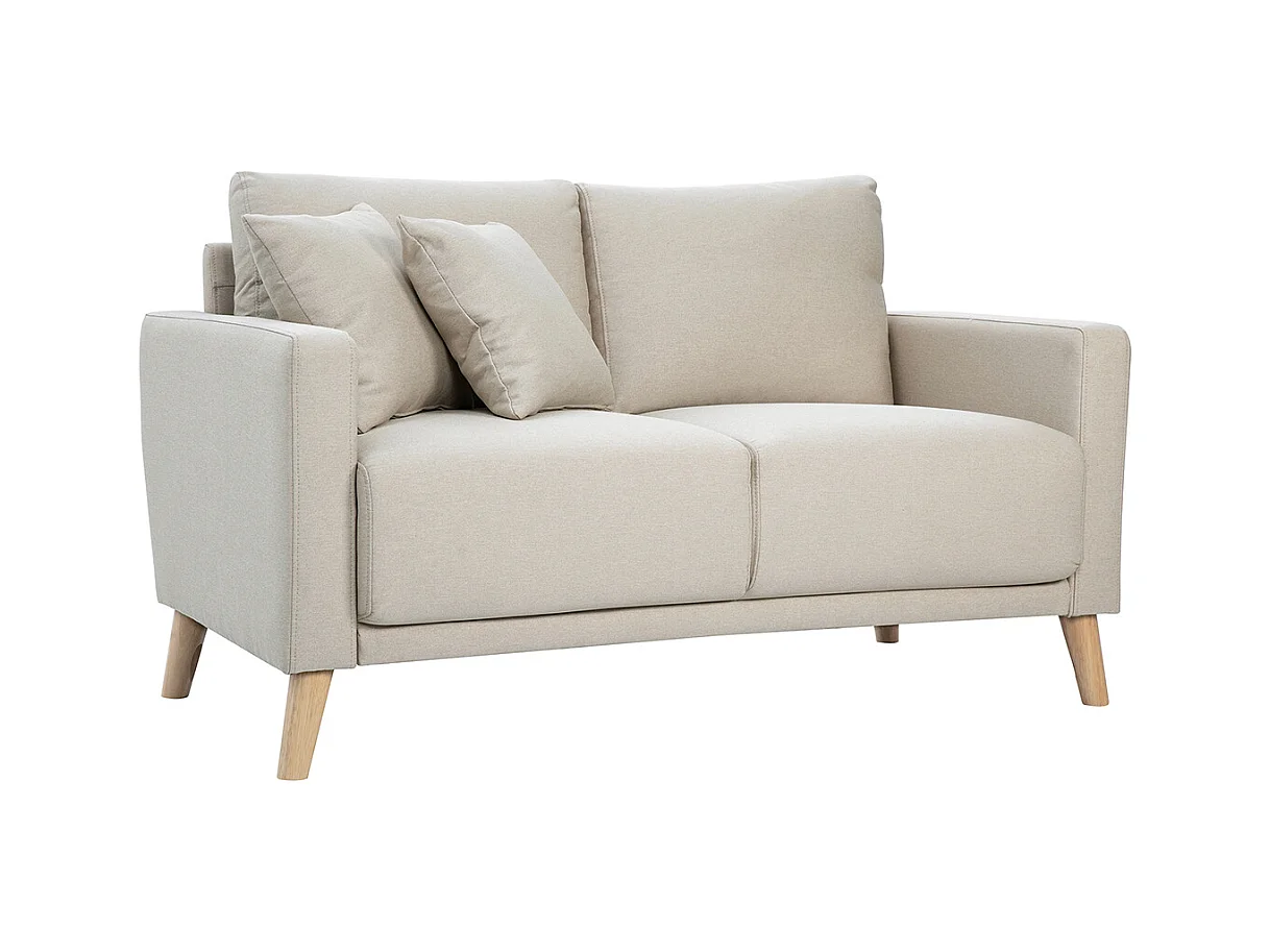 Canapé 2 places en tissu beige et bois clair MUNIK