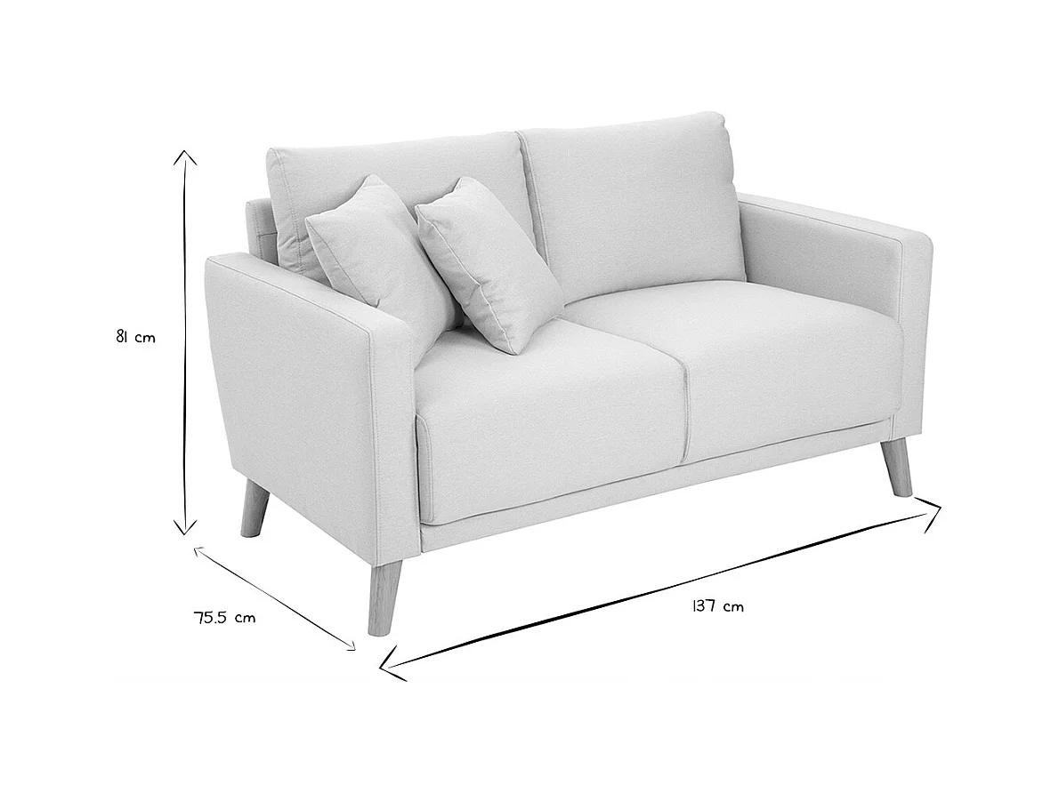 Canapé 2 places en tissu beige et bois clair MUNIK