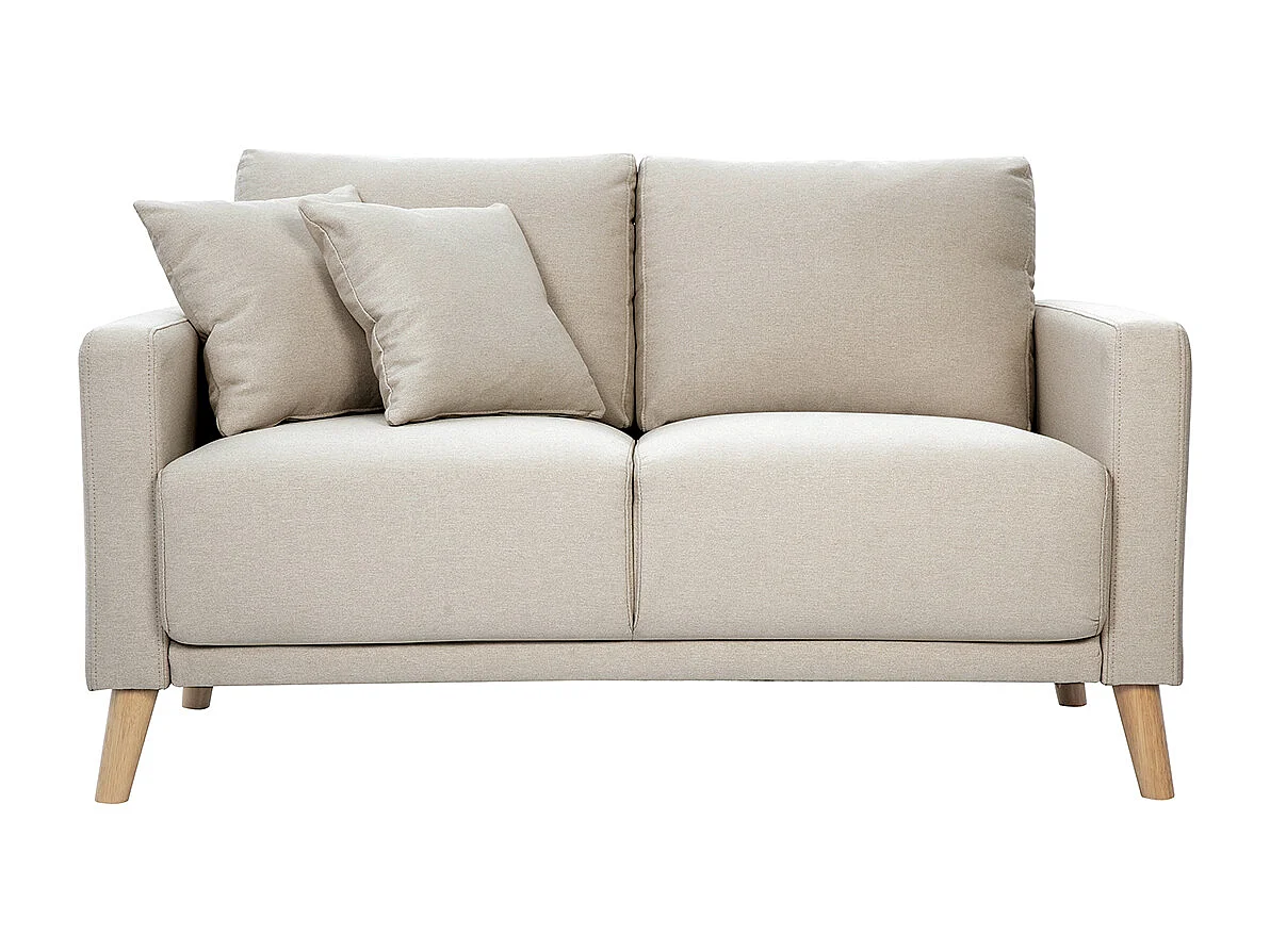 Canapé 2 places en tissu beige et bois clair MUNIK