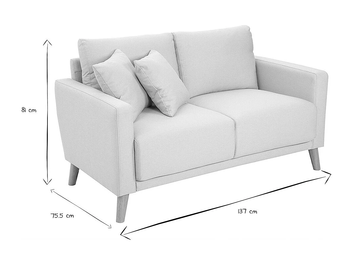 Canapé 2 places en tissu beige et bois clair MUNIK