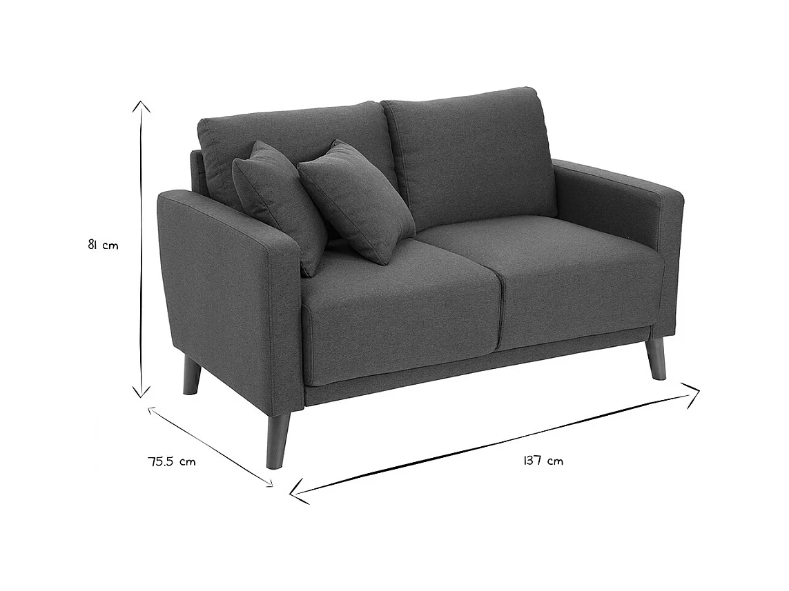 Sofá de 2 plazas de tela azul oscuro y madera oscura MUNIK