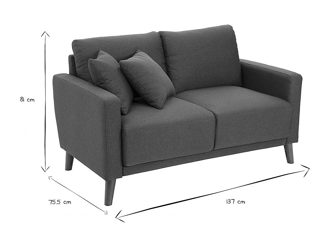 Sofá de 2 plazas de tela azul oscuro y madera oscura MUNIK
