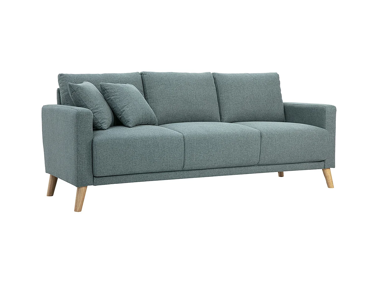 Canapé 3 places en tissu vert de gris et bois clair MUNIK