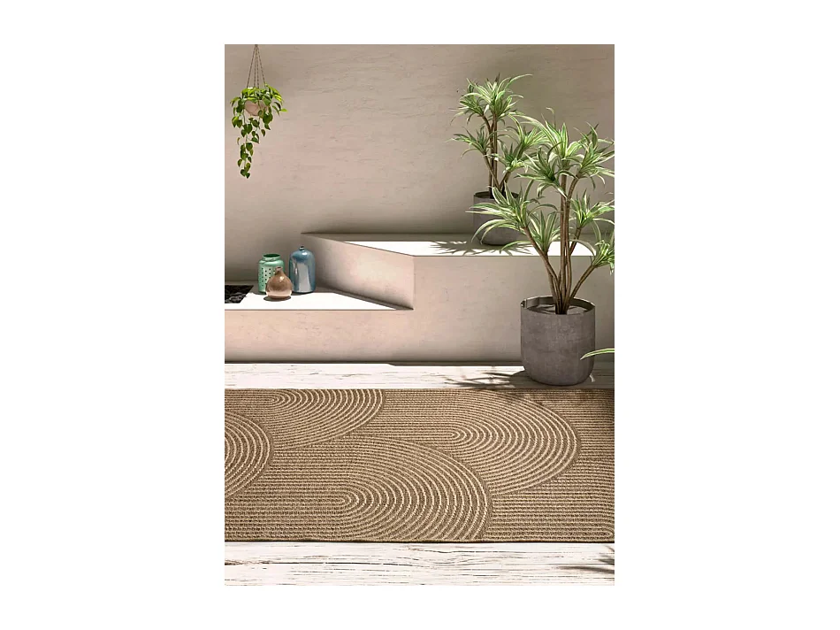 Tapis extérieur - géométrique effet jute - naturel - 200 x 290 cm - ACRA