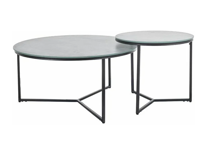 Tavolino Palermo-Set/Vetro/Metallo/Nero&Grigio