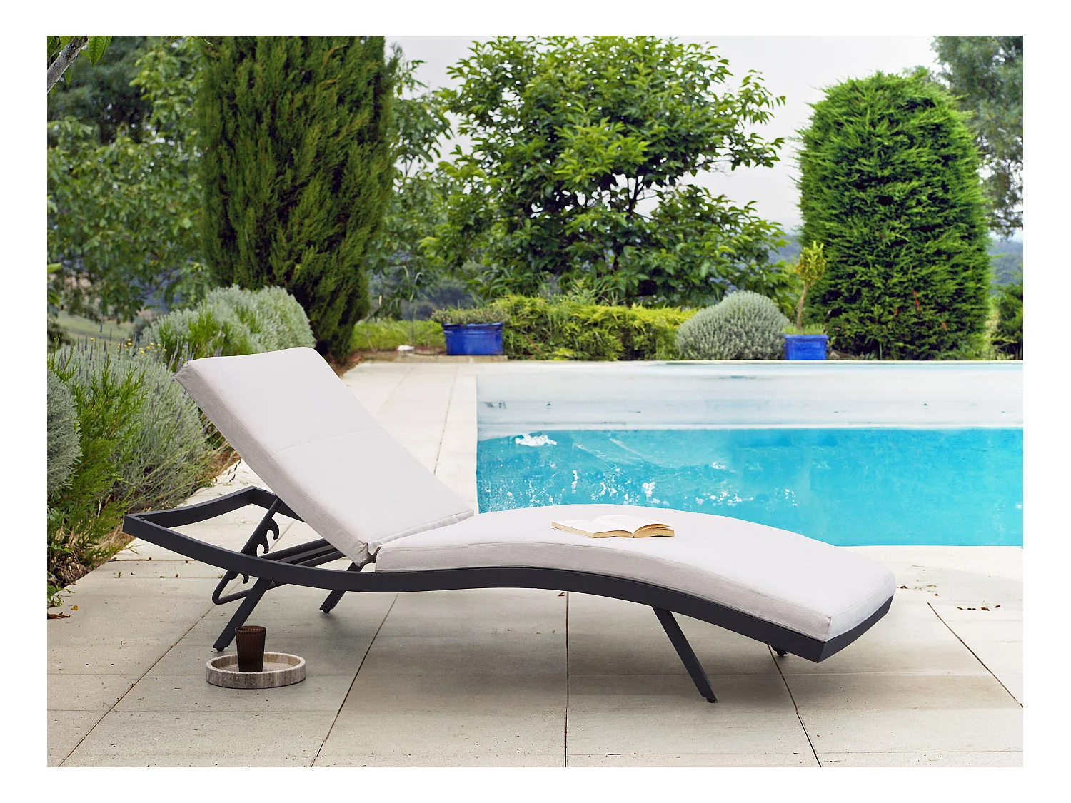 Gartenliege Aluminium schwarz Bespannung beige verstellbares Kopfteil Amelia