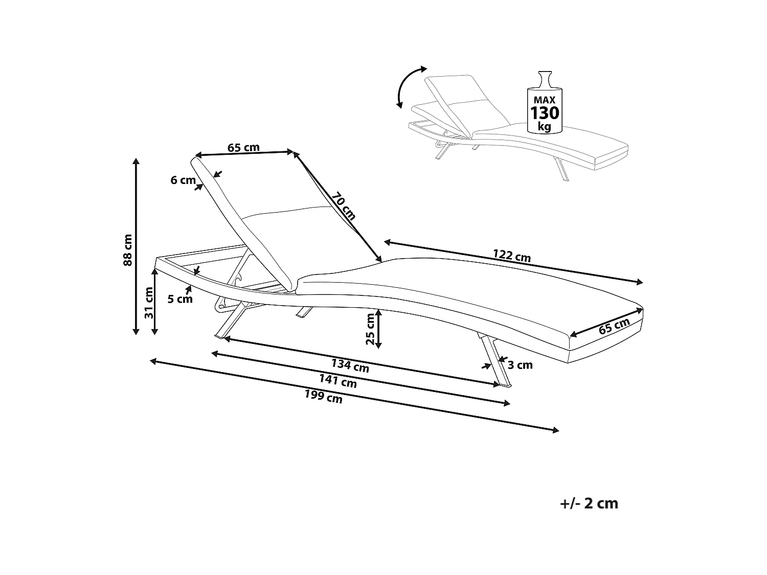 Gartenliege Aluminium schwarz Bespannung beige verstellbares Kopfteil Amelia