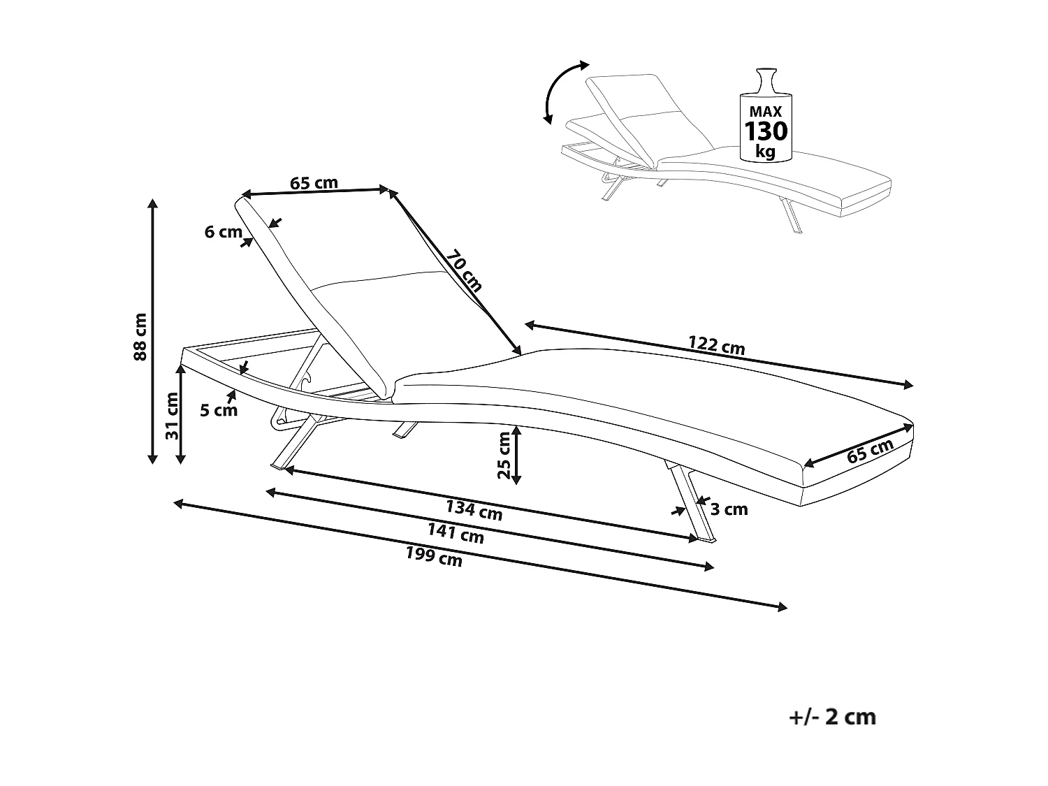Ligstoel met kussen AMELIA Metaal Lichtbeige