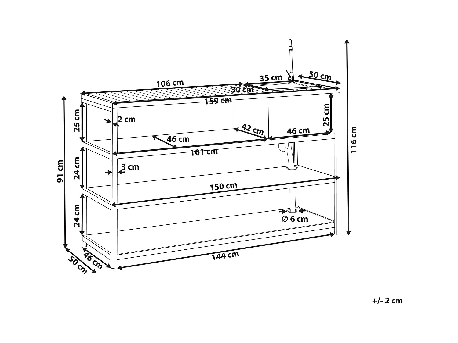 Wyspa kuchenna ogrodowa ze zlewem AVETRANA Metal Biały