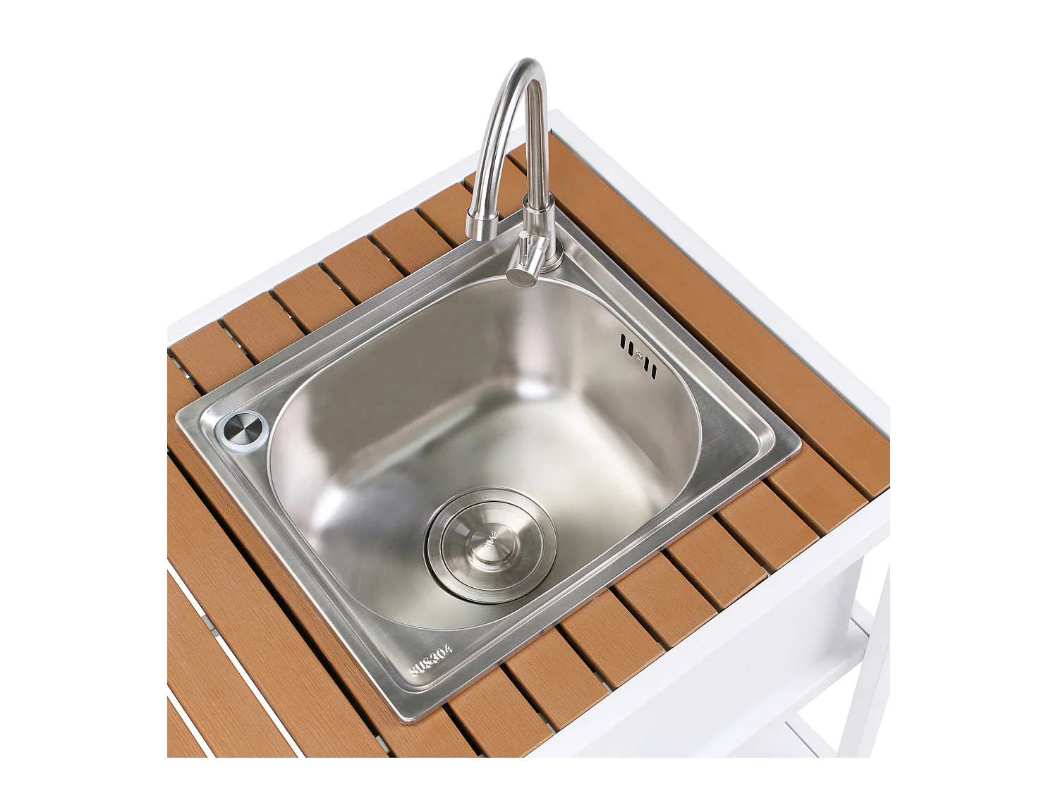 Wyspa kuchenna ogrodowa ze zlewem AVETRANA Metal Biały