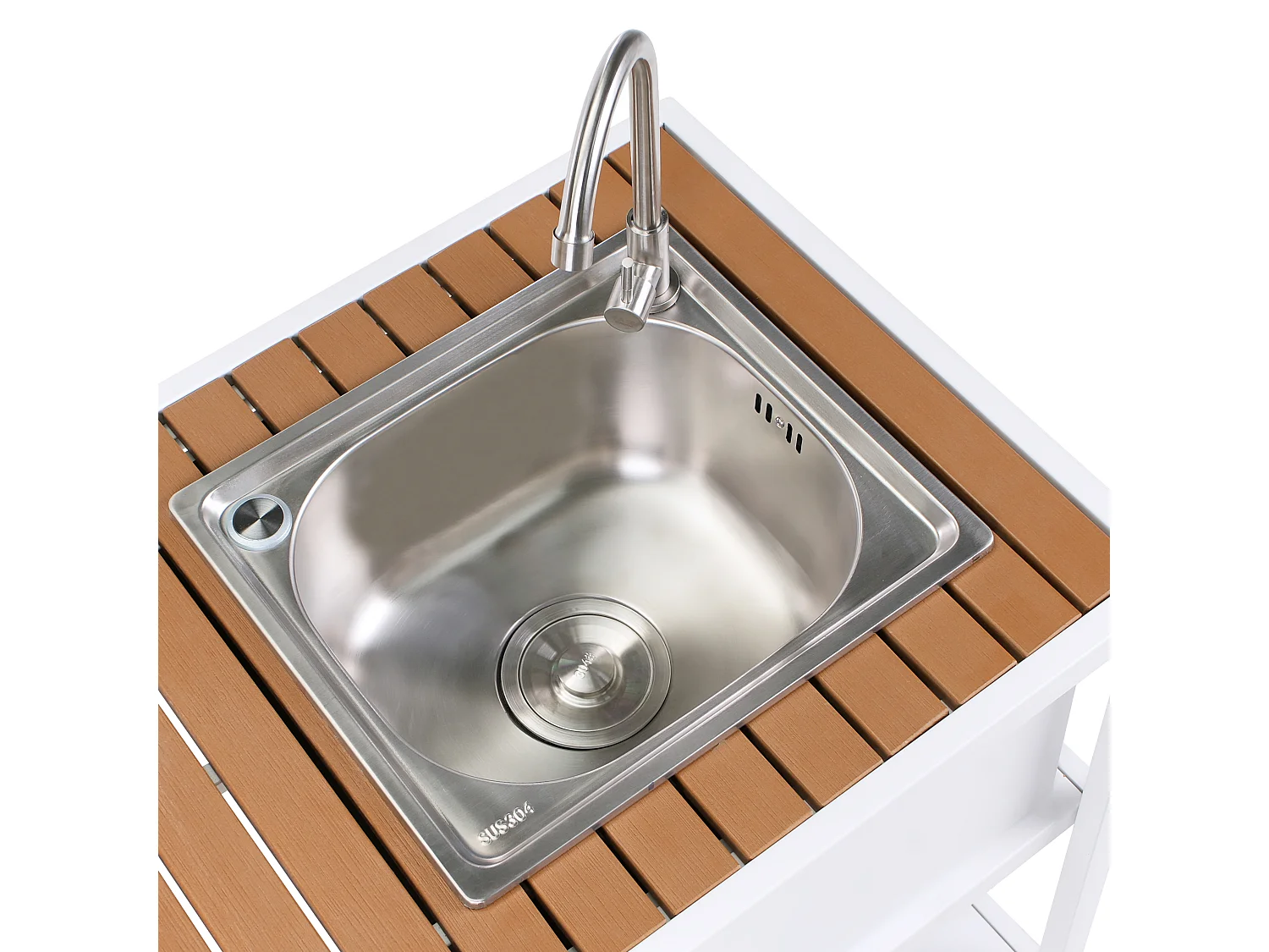 Ilot de cuisine extérieure avec évier AVETRANA Métal Marron/blanc