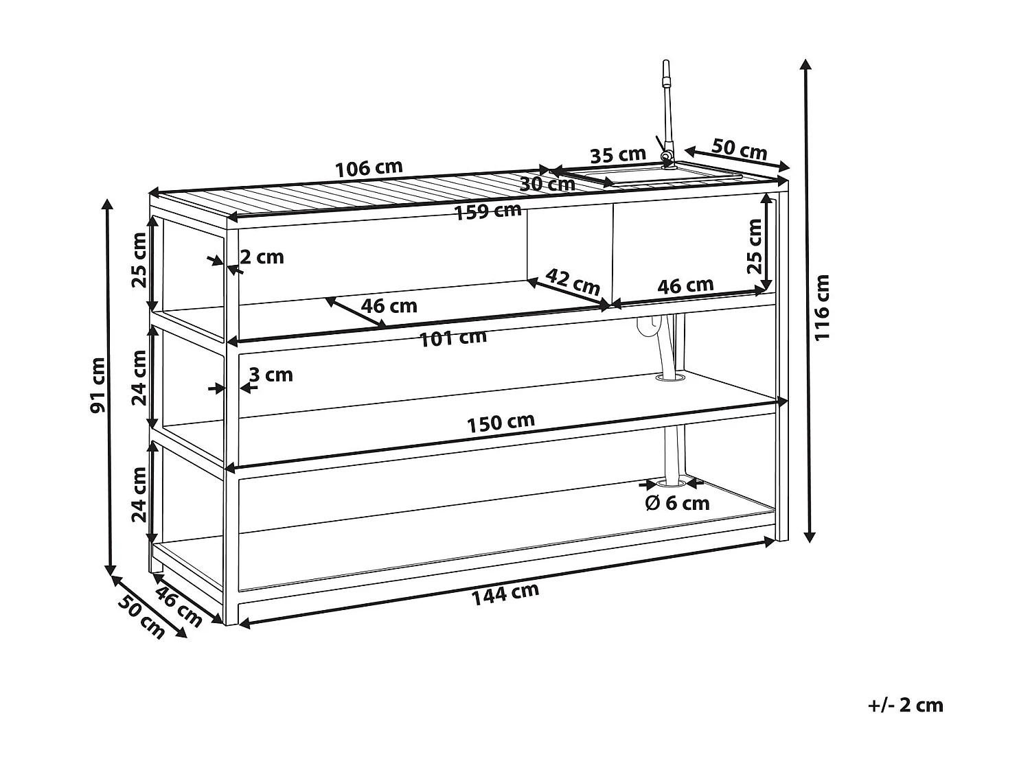 Wyspa kuchenna ogrodowa ze zlewem AVETRANA Metal Biały