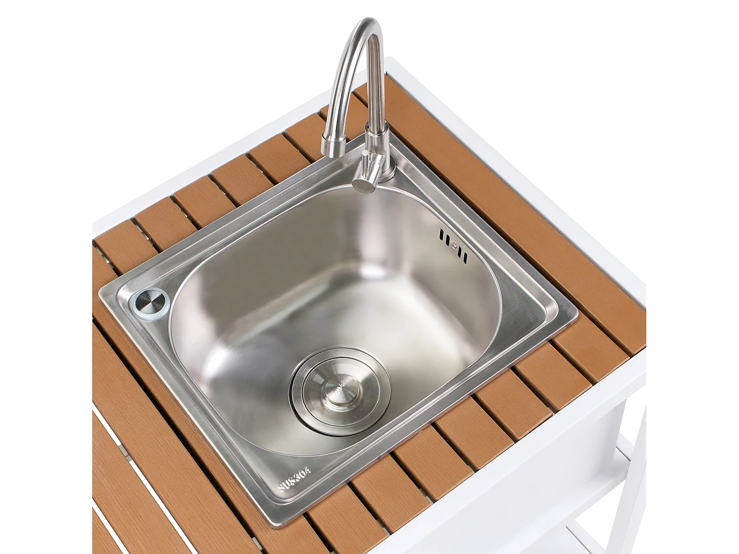 Wyspa kuchenna ogrodowa ze zlewem AVETRANA Metal Biały