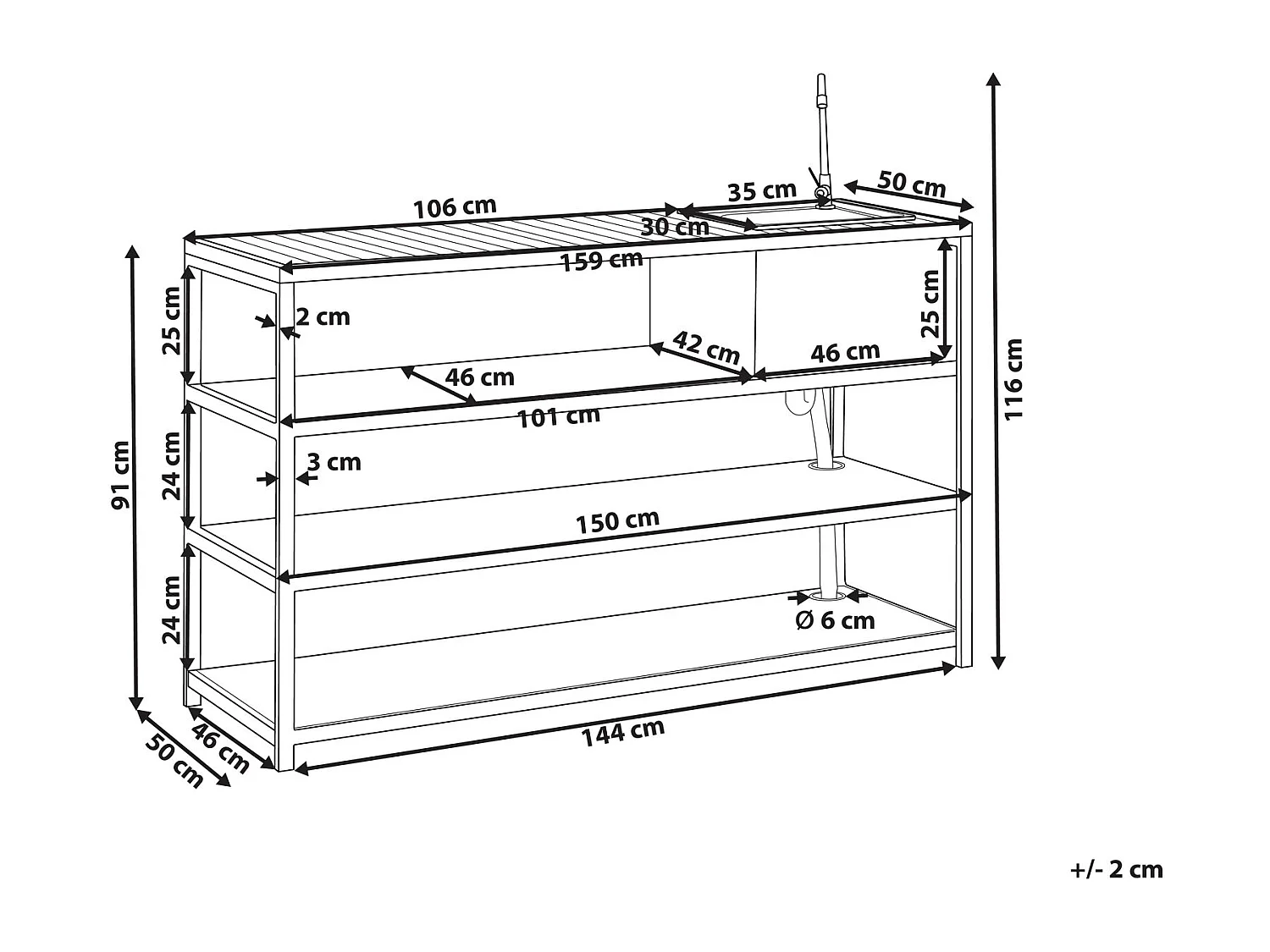 Ilot de cuisine extérieure avec évier AVETRANA Métal Marron/blanc