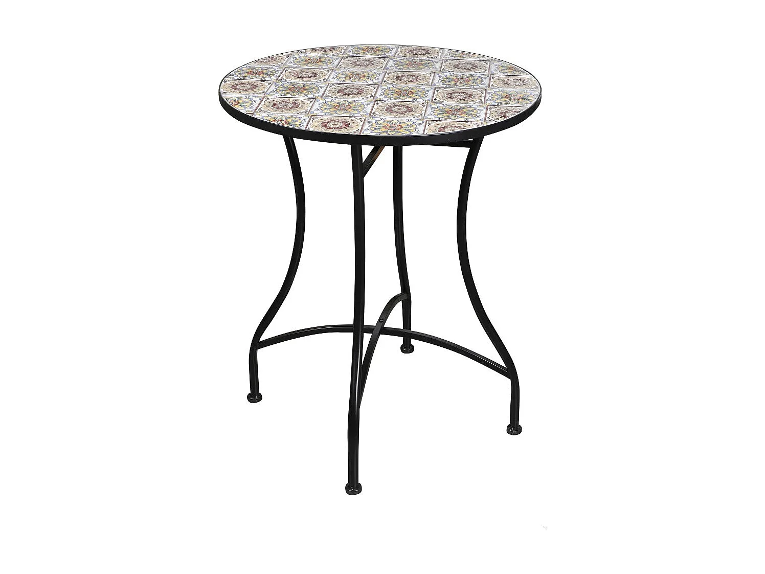 Table de jardin ronde bistrot collection PORTO – Mosaïque décorative – Métal noir – Ø60xH71 cm
